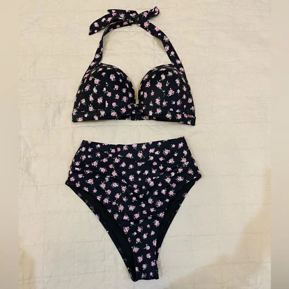 Pink Victoria’s Secret Swim High Waist Bikini Bottom Top Set Size S